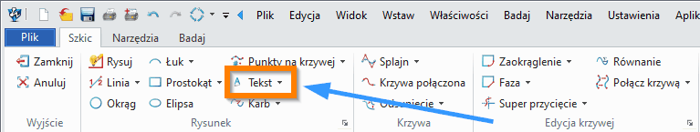 Szkic Tekst ZW3D wstążka