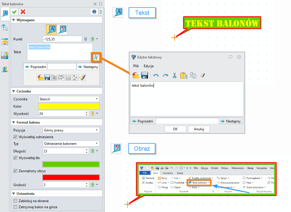 ZW3D - Szkic - Tekst balonów - Panel