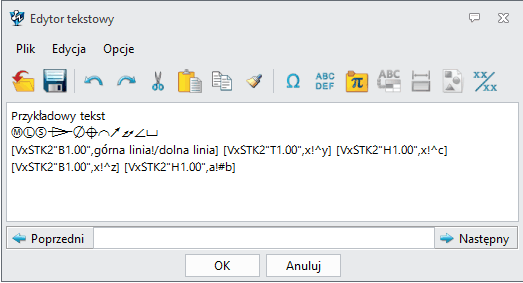 Szkic Tekst gotowego szkicu ZW3D - Edytor tekstowy