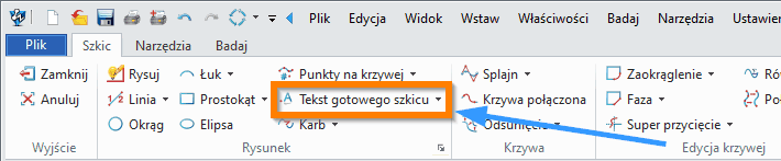 Szkic - Tekst gotowego szkicu ZW3D - wstążka