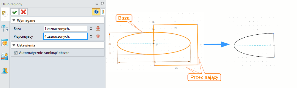 Szkic Usuń obszar ZW3D - panel