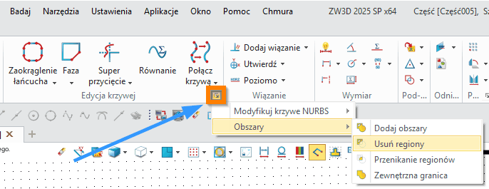 Szkic ZW3D - Usuń obszar wstążka