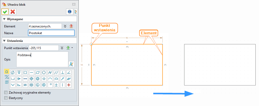 Szkic Utwórz blok ZW3D Panel