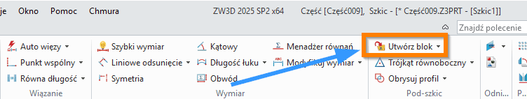 Szkic ZW3D Utwórz blok wstążka