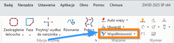 Szkic ZW3D - Współliniowość - wstążka
