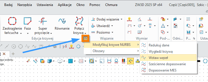 Szkic Wstaw węzeł ZW3D - wstążka