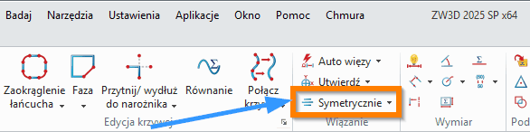 Szkic ZW3D - symetrycznie wstążka