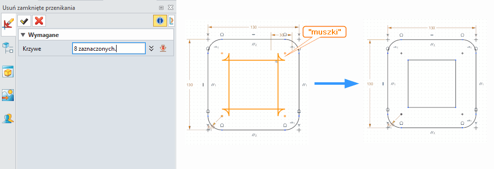 Szkic Usuń zamknięte przenikania panel ZW3D