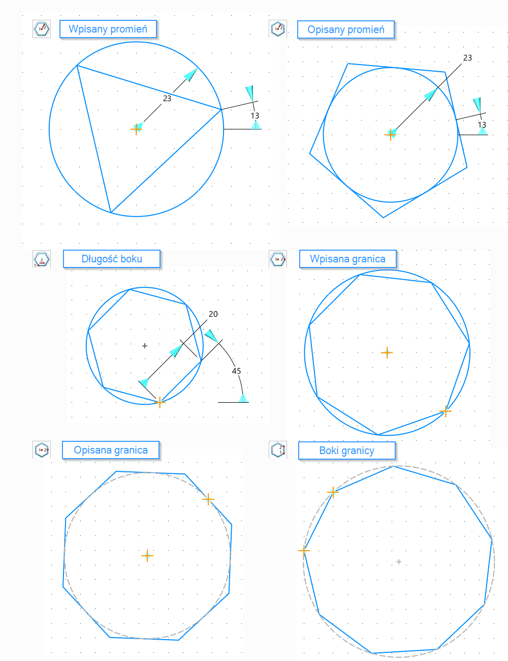 Szkic - wielokąty foremne ZW3D - Panel opcje