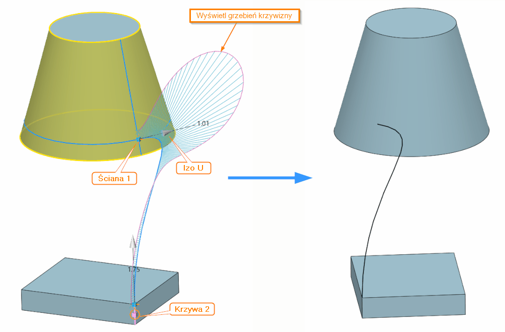 Szkic3D Krzywa zespolone Opcje ZW3D