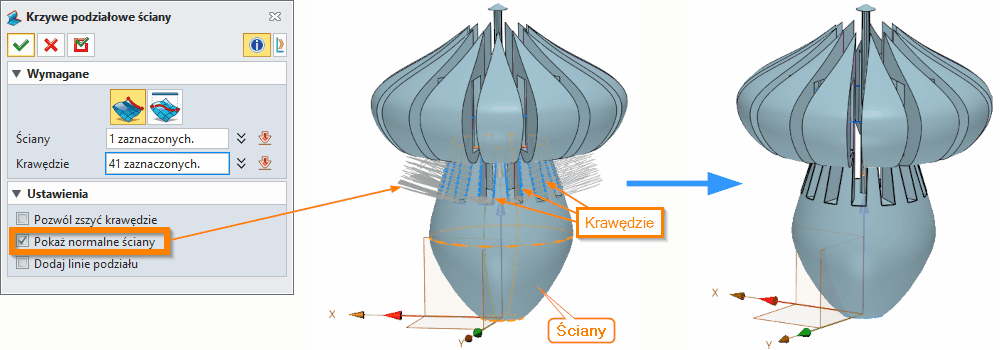 Szkic3D Krzywe podziałowe ściany Panel ZW3D