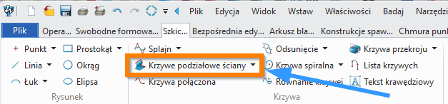 Szkic3D ZW3D Krzywe podziałowe ściany wstążka