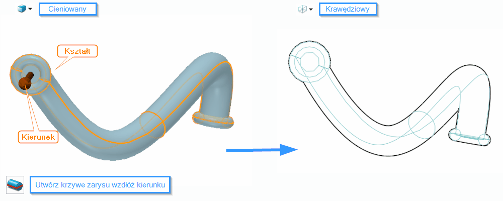 Szkic3D ZW3D Krzywe sylwetki Opcje