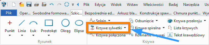 Szkic3D Krzywe sylwetki - ZW3D wstążka