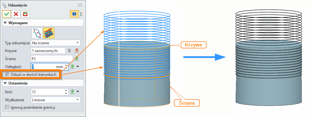 Szkic3D ZW3D offset na ścianie Opcje2