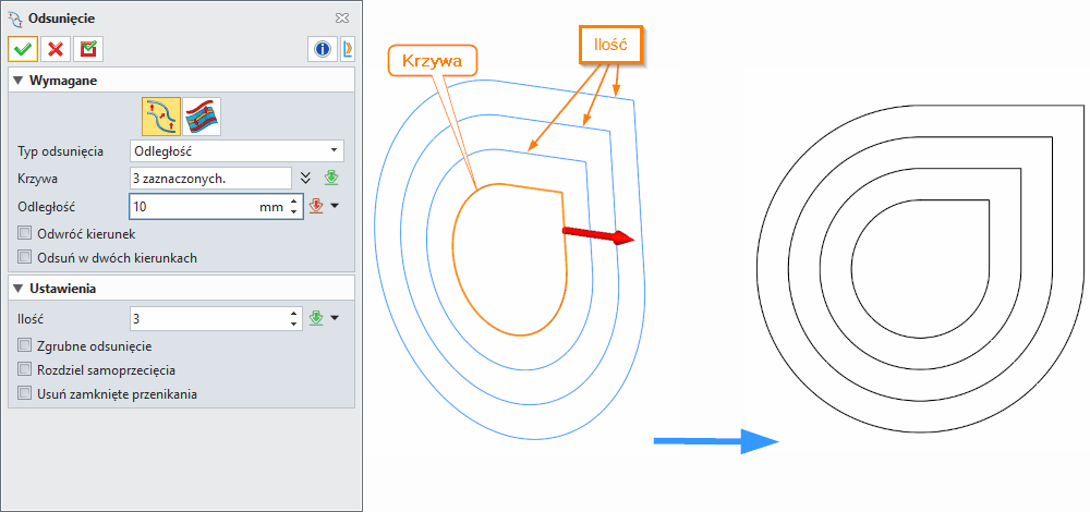 Szkic3D ZW3D Odsunięcie Panel