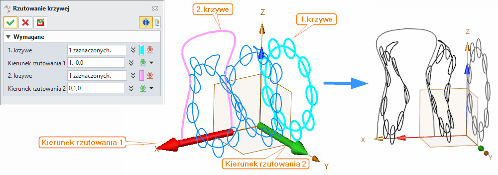 Szkic3D Rzutowanie ZW3D krzywej Panel