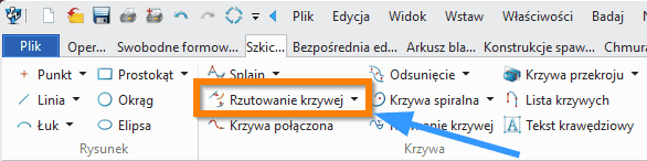 Szkic3D ZW3D Rzutowanie krzywej wstążka