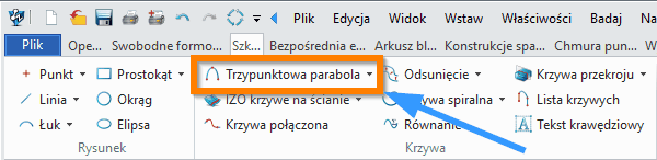 Szkic3D Trzypunktowa parabola wstazka