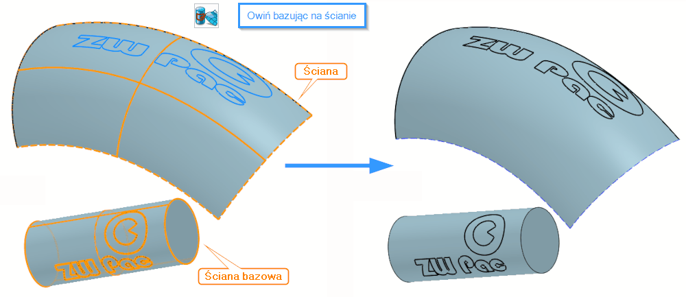 Szkic3D mapuj na ścianie ZW3D opcja3