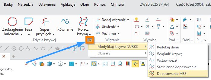 Szkic Dopasowanie mes ZW3D -wstążka