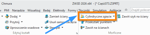 Operacje Cylindryczne zgięcie wstążka ZW3D
