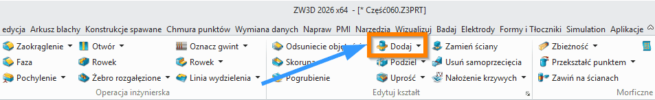 Operacje ZW3D Dodaj wstążka