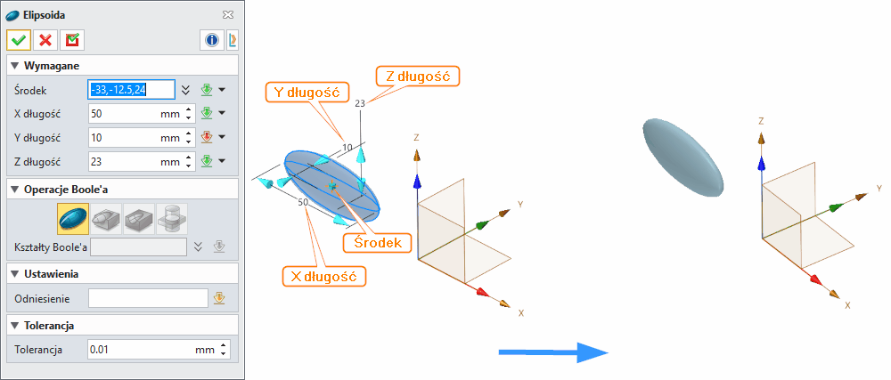 Operacje Elipsoida ZW3D Panel