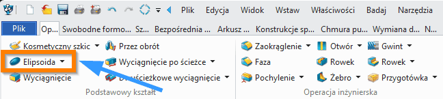 Operacje ZW3D Elipsoida wstążka