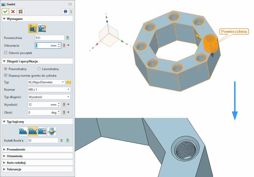 Operacje ZW3D Gwint Panel