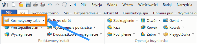 Operacje ZW3D Kosmetyczny szkic wstążka