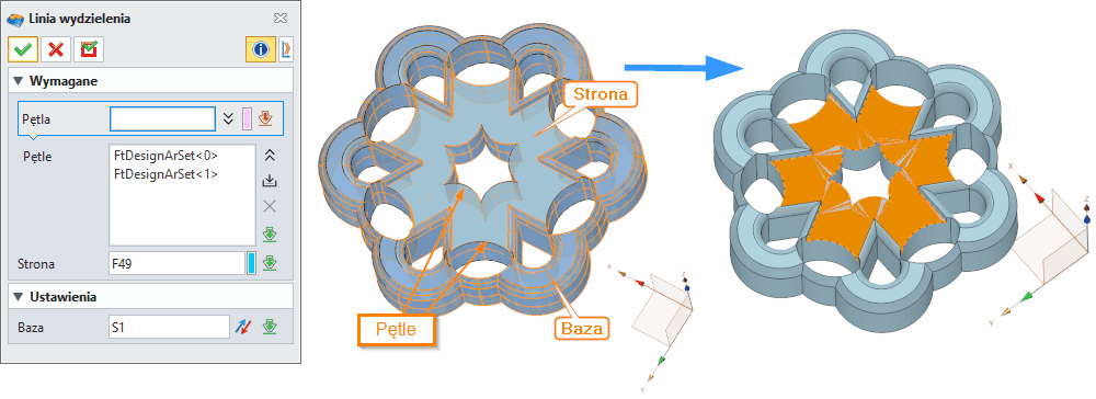 Operacje Linia wydzielenia ZW3D Panel