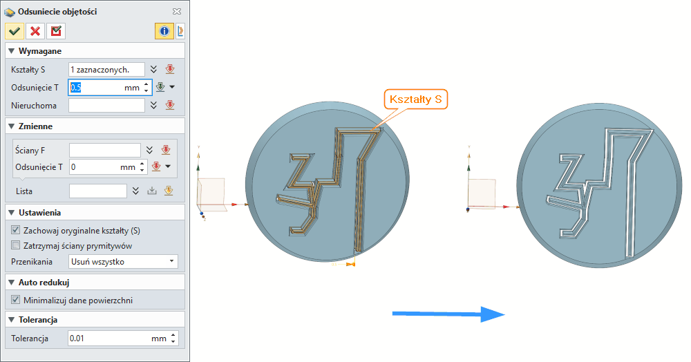 Operacje Odsunięcie objętości Pulpit ZW3D