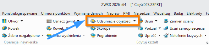 Operacje Odsunięcie objętości wstążka ZW3D