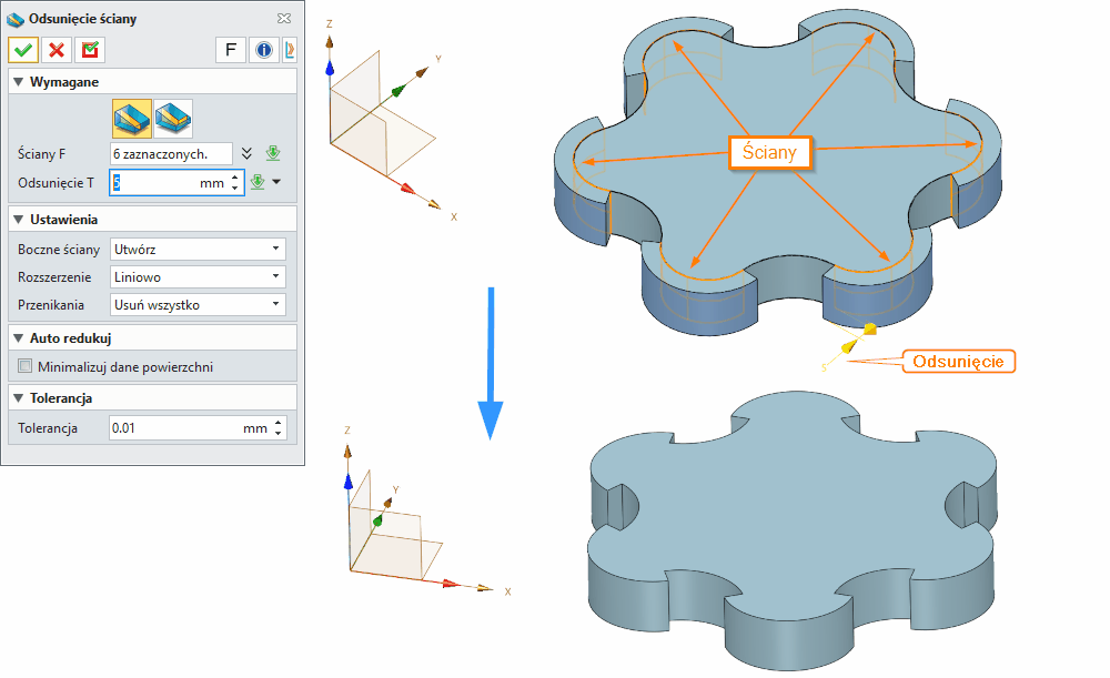 Operacje Odsunięcie ściany ZW3D Panel