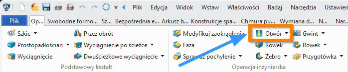 Operacje ZW3D Otwór wstążka