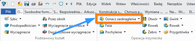 Operacje Oznacz zw3d zaokrĄglenia wstążka