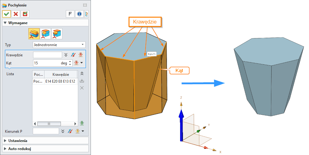 Operacje Pochylenie ZW3D Panel