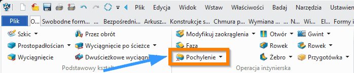 Operacje ZW3D Pochylenie wstążka