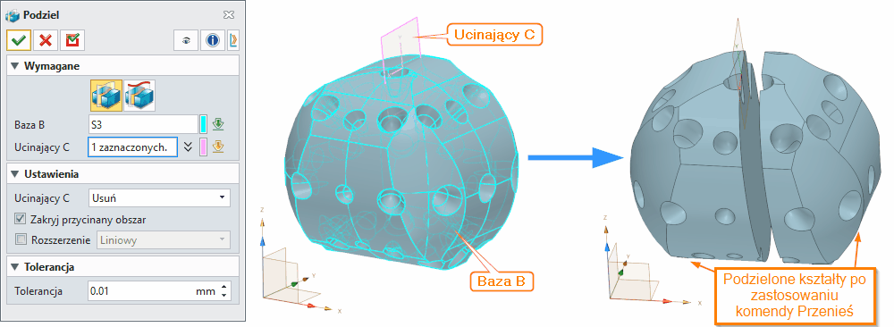 Operacje Podziel ZW3D Panel