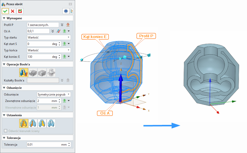Operacje Przez obrót ZW3D Panel