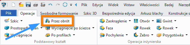 Operacje Przez obrót ZW3D wstążka