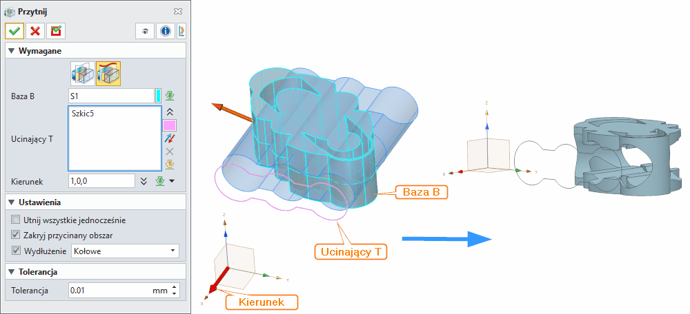 Operacje Przytnij ZW3D Panel opcje