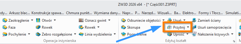 Operacje Przytnij ZW3D wstążka
