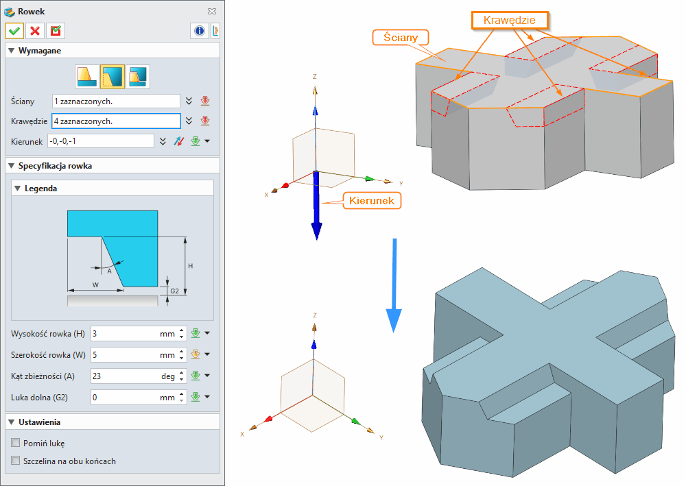 Operacje Rowek ZW3D krawędzie LIP Panel