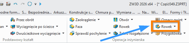 Operacje Rowek ZW3D krawędzie wstążka