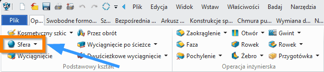 Operacje Sfera ZW3D wstążka