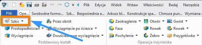 Operacje ZW3D Szkic wstążka