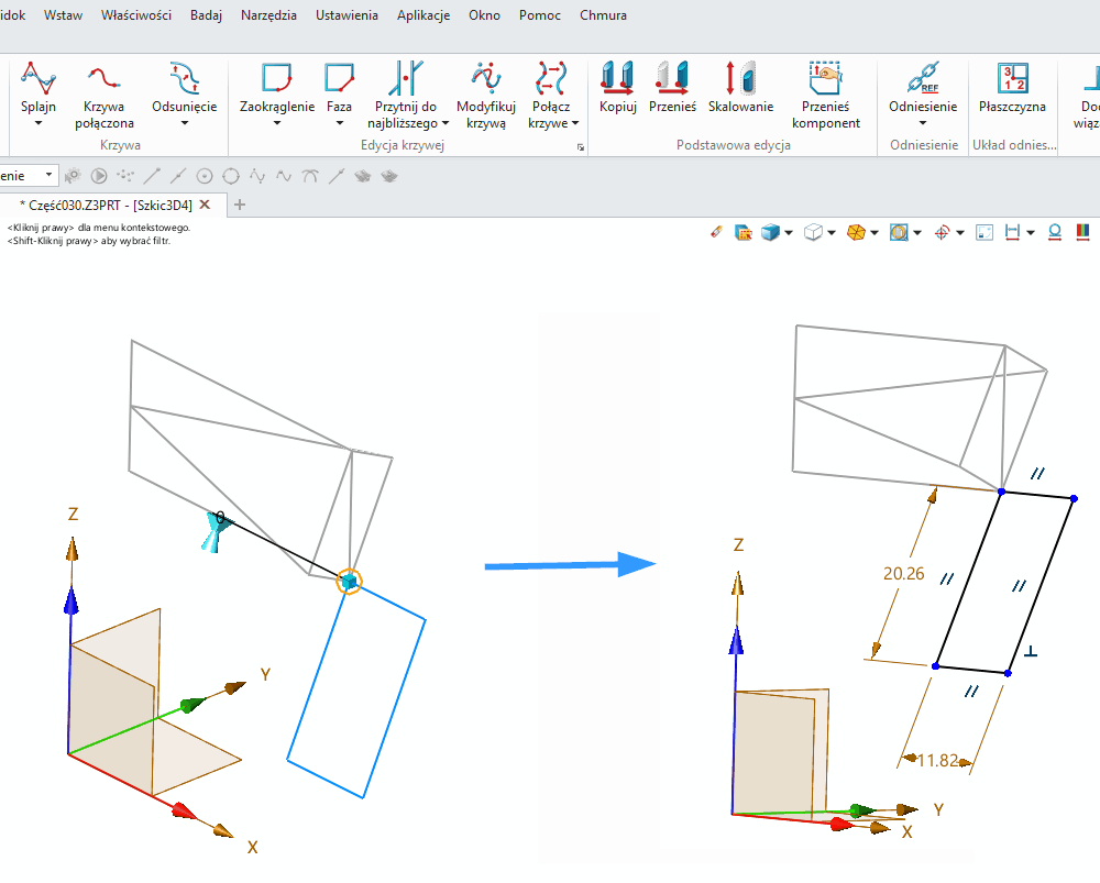 Operacje Szkic3D ZW3D Panel