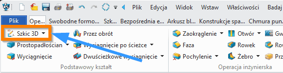 Operacje Szkic3D ZW3D wstążka